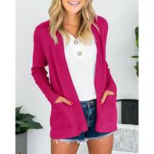 Womens Open Front Oversized Chunky Knit Long Cardigan Sweaters Dressy Long Sleeve Fall Cardigan Outwear With Pockets - Hot Pink - View 3
