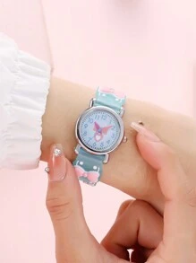 Reloj electrónico de cuarzo con diseño de corazón y lazo de dibujos animados para estudiantes - Celeste - Ver 4