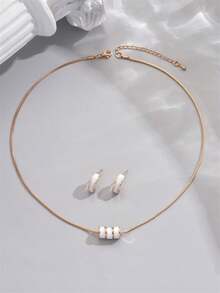 1套青年極簡優雅鎖骨項鏈和耳環套裝，適合校園風格、優雅女士、派對和購物，是家人和最好的朋友的理想禮物，時尚舒適的鏈子和耳環深受青少年追捧。 - 彩色 - 查看 3