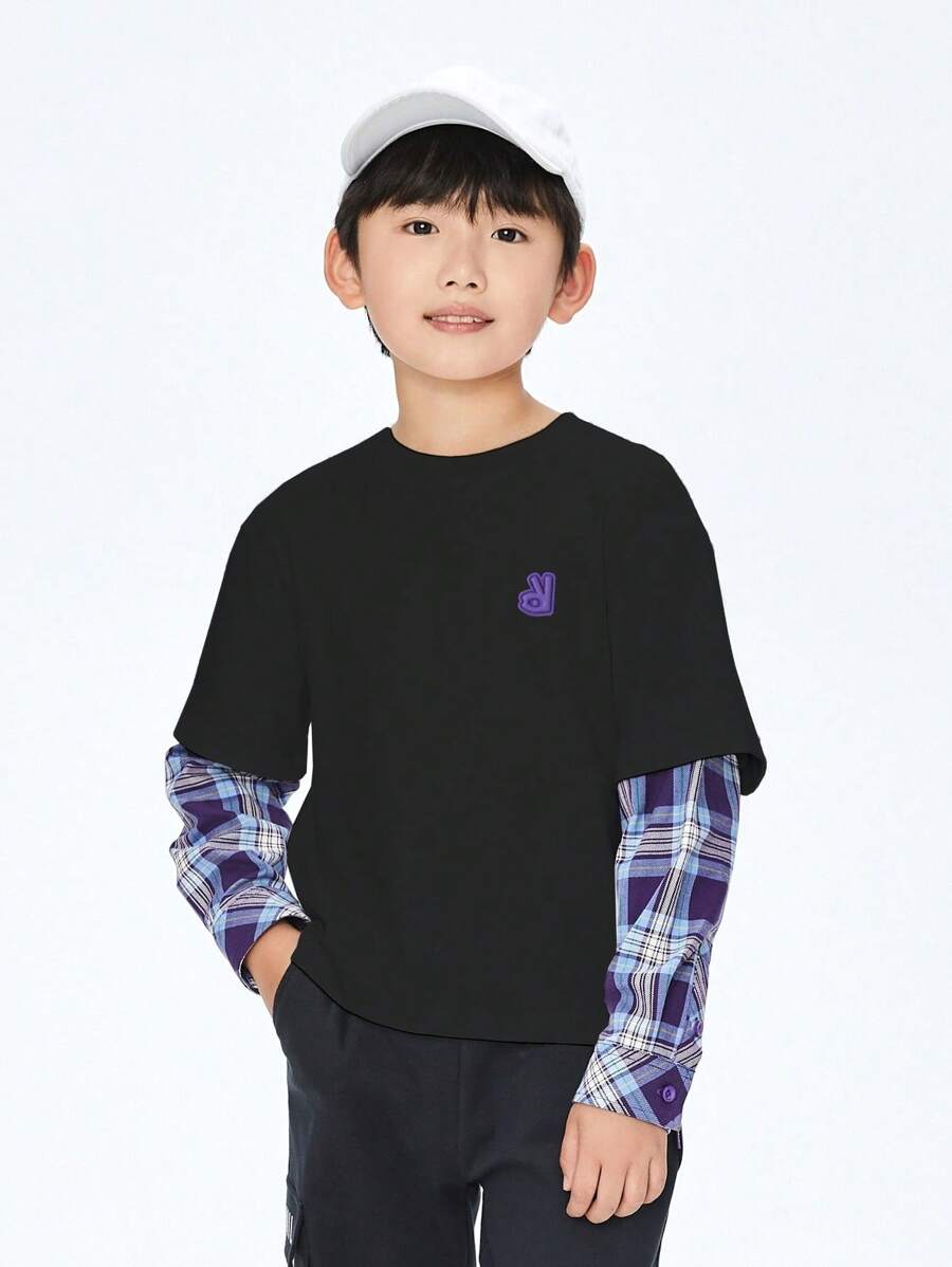 Annil Áo thun dài tay cổ tròn cho bé trai tuổi teen mùa xuân và mùa thu - màu đen - Xem 1