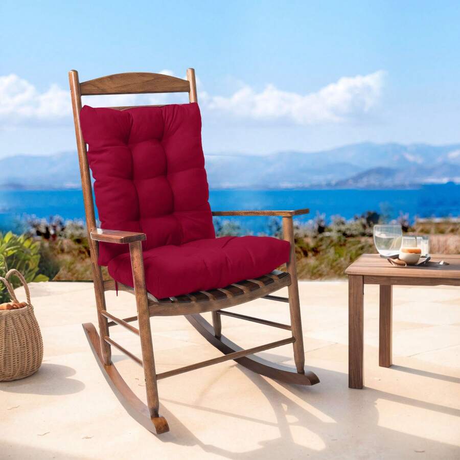Waterproof Rocking Chair Cushion Set 2PC Cushion Back & Seat Bottom For Rocker 2pack Rocking Chair Cushion Set Pad Upper & Lower Chair Cushions For Home Outdoor - Màu Đỏ Sâu - Xem 1