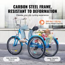 Folding Adult Tricycle, 24-Inch Adult Folding Trikes, Carbon Steel 3 Wheel Cruiser Bike With Large Basket & Adjustable Seat, Shopping Picnic Foldable Tricycles For Women, Men, Seniors (Blue) - 藍色 - 查看 6
