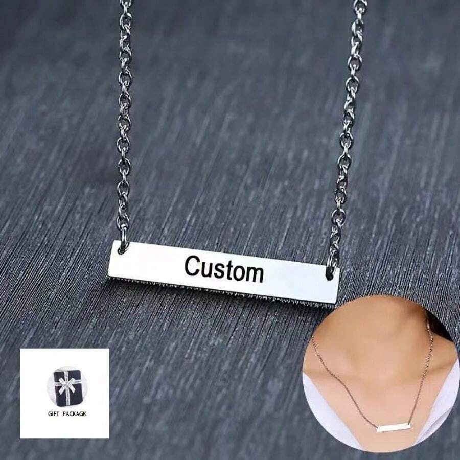 定制個性化酒吧名稱項鍊 用不鏽鋼雕刻坐標項鍊為女人打造的珠寶禮物 - 銀色 - 查看 1