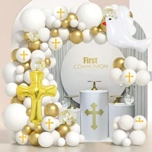 First Holy Communion Balloons Garland Arch Kit Confetti White Gold Thickening Latex Balloons For Cross God Bless Christening Baptism Theme Birthday Party Decorations Supplies - Khaki - View 1