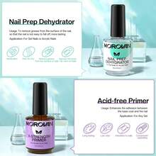 Morovan Nail Dehydrator And Primer With Cuticle Oil Set - Professional Nail Prep Dehydrator And Primer Set Long Lasting X-Strength Acid-Free Nail Primer For Acrylic Nails & Gel Nails For Beginner - Multicolor - View 4