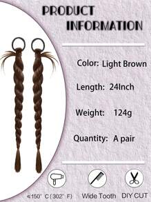 24英吋淺啡色Y2k雞毛假髮，辣妹甜美酷炫雙辮自然扭結長辮雙馬尾 - Light Brown - 查看 3