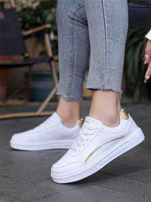 Zapatillas de vacaciones de moda para mujer, zapatos blancos casuales y ligeros, ropa deportiva cómoda y versátil - Blanco - Ver 3