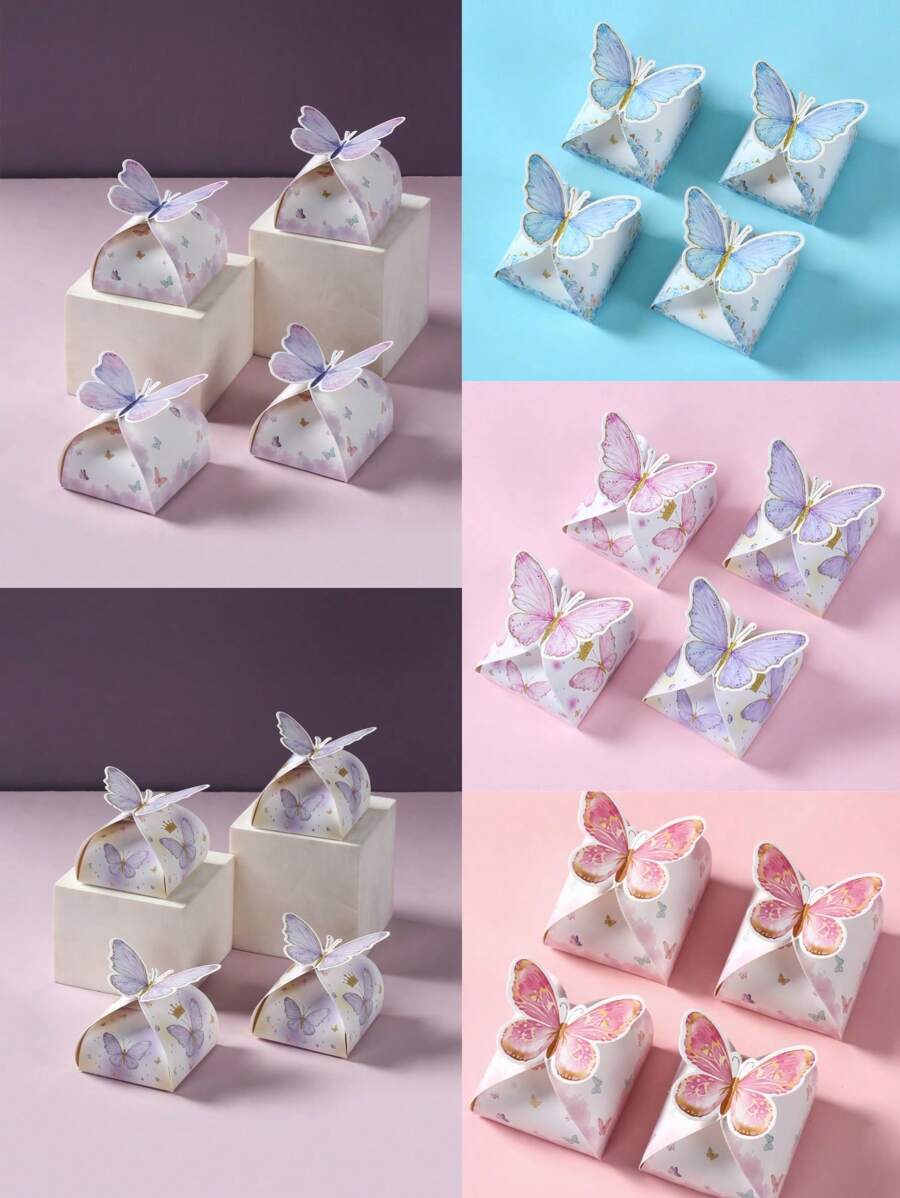 12入組粉色蝴蝶禮盒，禮品包裝用品創意DIY包裝用品，適用於生日、新娘派對、婚禮、家庭假日派對