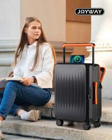 Joyway Luggage PC Front-Opening Suitcase With Spinner Wheels, Interior Laptop Compartment And USB Port - Black - View 9