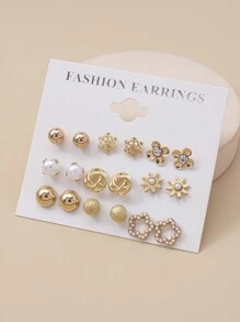 18pcs/Set Fresh Flower & Faux Pearl Stud Earrings Set, High-End Jewelry For Women's Everyday Wear Or As A Simple & Creative Festival Gift Valentines,Mom,Mother,Mother's Day,Gift