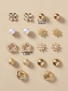 18pcs/Set Fresh Flower & Faux Pearl Stud Earrings Set, High-End Jewelry For Women's Everyday Wear Or As A Simple & Creative Festival Gift Valentines,Mom,Mother,Mother's Day,Gift