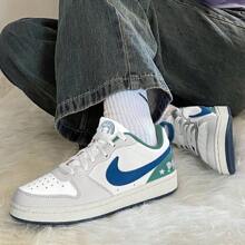 Nike Court Borough Low GS 時尚休閒滑板鞋，灰色/白色，防滑耐磨，HM3722-141 - 白藍色 - 查看 4