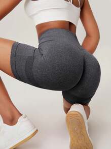 Women's Grey Elasticity Push Up Tight Sports Shorts For Running, Training, Yoga Spandex Shorts Women Boxer Shorts