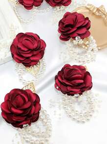 6pcs/1pc Wrist Corsage With Fake Roses, Bridal Bridesmaid Wrist Flowers For Wedding Party Decor