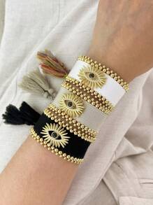 1 pulsera de tela de ojo y borla con cuentas negras / blancas / grises / cobre y tamaño ajustable
