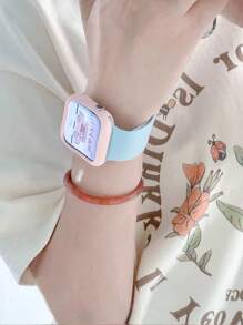 Set de 2 correas de reloj de silicona cómodas y lindas unisex, con brazalete ajustable y resistente al agua, y estuche protector suave y hueco, compatible con Apple Watch de 38/40/41/42/44/45/46/49mm, series Ultra/SE/10/9/8/7/6/5/4/3/2/1