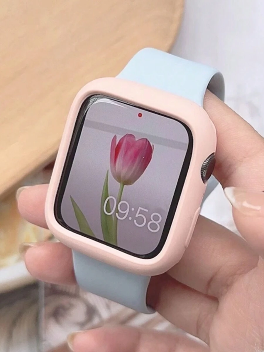 Set de 2 correas de reloj de silicona cómodas y lindas unisex, con brazalete ajustable y resistente al agua, y estuche protector suave y hueco, compatible con Apple Watch de 38/40/41/42/44/45/46/49mm, series Ultra/SE/10/9/8/7/6/5/4/3/2/1