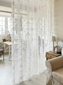 1 pieza Cortina de encaje con patrón de flores color crema para habitación de princesa, habitación de hija, sala de estar, dormitorio, balcón, estudio, etc., estilo de bolsillo para barra, sin riel y sin varilla romana.