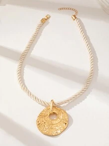 1 pieza Collar de cordón de verano con colgante de medallón de color dorado para mujeres