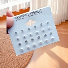 24pcs Set Pure White Pearl Classic Stud Earrings - Pearl Earrings - View 6