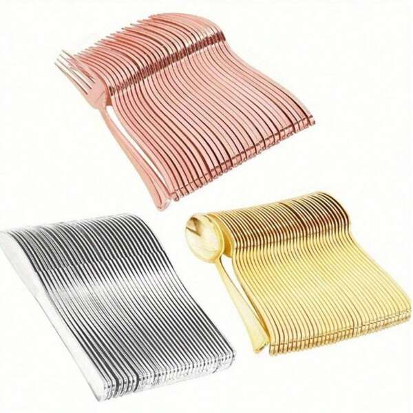 Gold/Silver/Rose Gold 25pcs Cutlery Set, Washable & Reusable, Suitable For Party, Outdoor Activities, Weddings, Festivals, Home Parties, Cake, Salad, Fruit, Etc. School Supplies,Christmas Gift