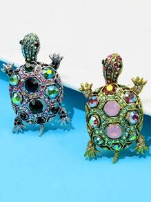 1 pieza Broche de mujer con forma de tortuga de strass, accesorio de moda elegante para chaqueta