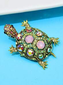 1 pieza Broche de mujer con forma de tortuga de strass, accesorio de moda elegante para chaqueta