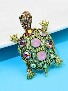 1 pieza Broche de mujer con forma de tortuga de strass, accesorio de moda elegante para chaqueta