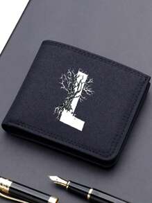 1pc Fashionable Unisex Wallet Convenient Black Canvas Card Holder 26-Letter Double Fold Short Wallet, Best Friend Gift - Black - View 37