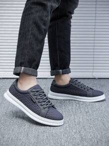 Men's Lace Up Walking Shoes Lightweight Fashion Sneakers Breathable Comfortable Trainers - Grey - View 3