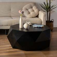 38"Three-Dimensional Embossed Pattern Design American Retro Style Coffee Table,Black Tabletop - 黑色+中密度纖維板 - 查看 3