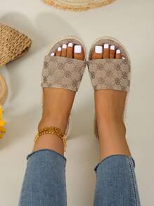 Sandali con zeppa espadrille da nuova arrivata, stile retrò con materiale in lino, suola spessa, effetto anti-età e calzata comoda