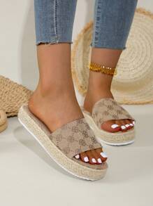 Sandali con zeppa espadrille da nuova arrivata, stile retrò con materiale in lino, suola spessa, effetto anti-età e calzata comoda