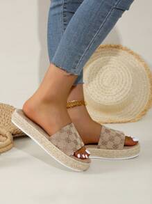 Sandali con zeppa espadrille da nuova arrivata, stile retrò con materiale in lino, suola spessa, effetto anti-età e calzata comoda