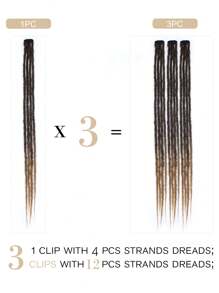 3PCS Clip In Dreadlock Extensions, 12 Strands Soft 24 Inch Synthetic Clip-In Dreads, Handmade Crochet Hair 0.6cm Dread Extensions