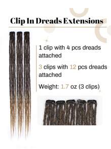 3PCS Clip In Dreadlock Extensions, 12 Strands Soft 24 Inch Synthetic Clip-In Dreads, Handmade Crochet Hair 0.6cm Dread Extensions