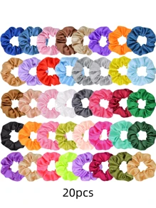20pcs Random Mixed Color Satin Stretchy Hair Scrunchies Pack, Solid Color, Suitable For Daily Use - Multicolor - View 6