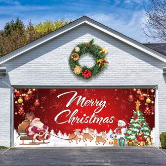 Christmas Garage Door Banner Decoration, Christmas Double Garage Door Cover, Hanging Banner Large Christmas Background Decoration, Suitable For Outdoor, Indoor, Family, Holiday Party Photos, Wall Background