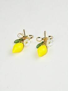2pcs Lemon Shaped Earrings With Bowknot Pendant - Lemon - View 7