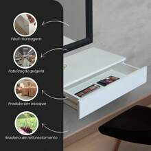 Camarim Suspenso Multifuncional Corrediça Organizador Penteadeira Salão De Cabelereiro Aéreo Com Gaveta Multiuso Organizadora Preta Penteadeira Escrivaninha Pequena Porta Maquiagem Objetos Moderna Branca - Branco - Visão 8