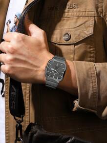 REWARD 男士石英表商务时尚计时日历夜光指针多功能男士腕表高品质礼物经典设计不锈钢表带 - 黑色 - 查看 6