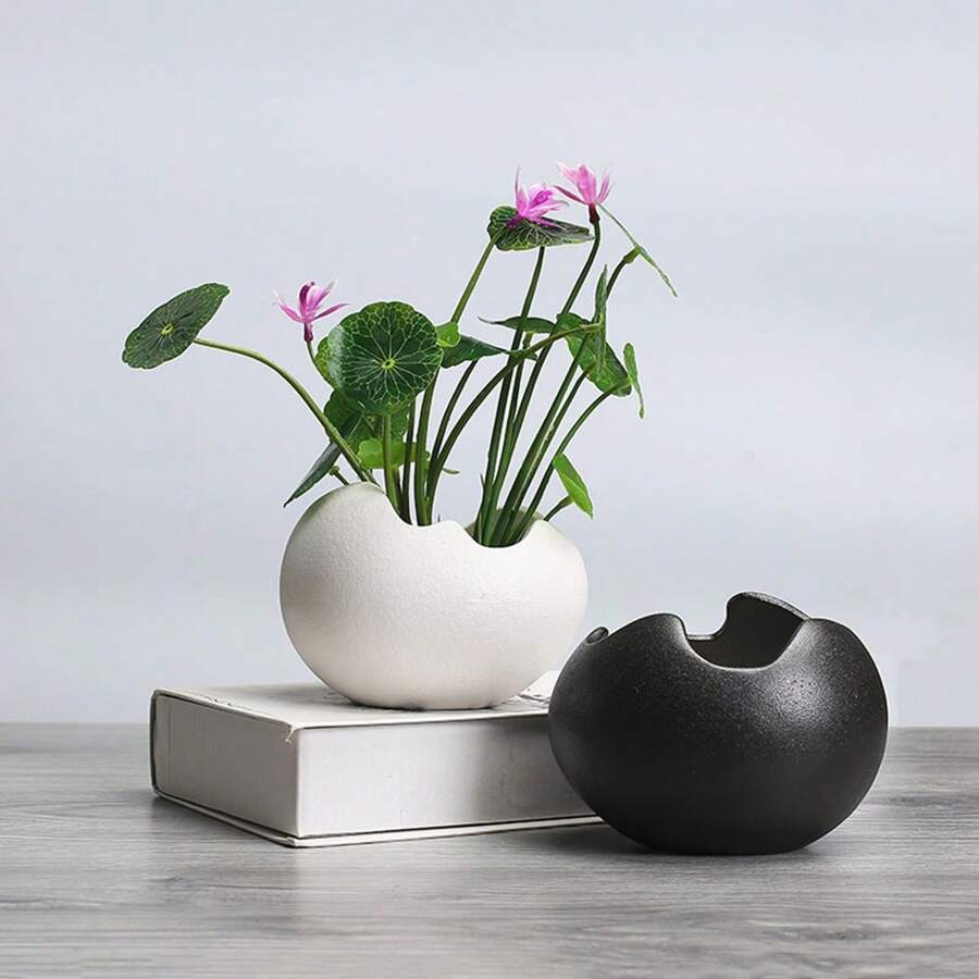 1pc Vintage Eggshell Ceramic Flower Pot Creative Home Gardening Succulent Small Planter, Suitable For Home Decoration And Personalized Ornament Gifts Birthday Graduation