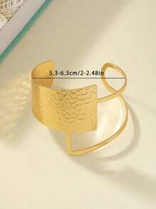 1pc Women's Spring 2024 Metal Patchwork Geometric Bangle Bracelet, Polished Adjustable Open Cuff - Bracelet - View 3