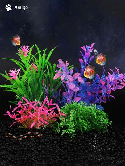 1 pieza Juego de plantas acuáticas artificiales de decoración para acuario, mundo submarino del paisaje, plantas de agua falsas de alta calidad (color de base aleatorio), adecuadas para decoración de acuario y pecera