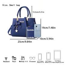 2pcs/Set Ladies' Solid Color Handbag And Card Pouch With Bow Knot Pendant,Pu Material Shoulder Bag For Daily Life,Leisure Time,Shopping,Business And Work Commute,School Bag Set,Portable,Classic Casual,Business Casual,For Teen Girls Women College Students,White-Collar Workers,College,Perfect For Office,Elementary School
