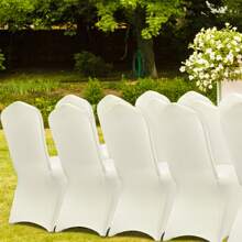 Stretch Spandex Folding Chair Covers, Universal Fitted Chair Cover, Removable Washable Protective Slipcovers, For Wedding, Holiday, Banquet, Party, Celebration, Dining (30PCS Ivory White) - Beige - View 8