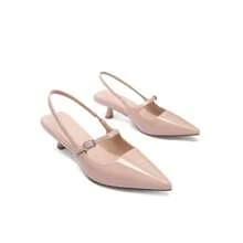 Slingback Kitten Heels Pumps Pointed Toe Patent Leather Low Heel Slip On Dress Shoes - Apricot - View 5