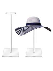 Acrylic Hat Stand And Wig Display Rack,Clear Hat Stands For Display, Adjustable Height Hat Holder, Square Barbell Base Display, Hat Rack Stand For Display Jewelry Watch Helmets  Baseball Cap Stand (Transparent)  Decorations   Autumn Decor Festival Decor Room Decor Home Decor Fall Decor Bedroom Decor