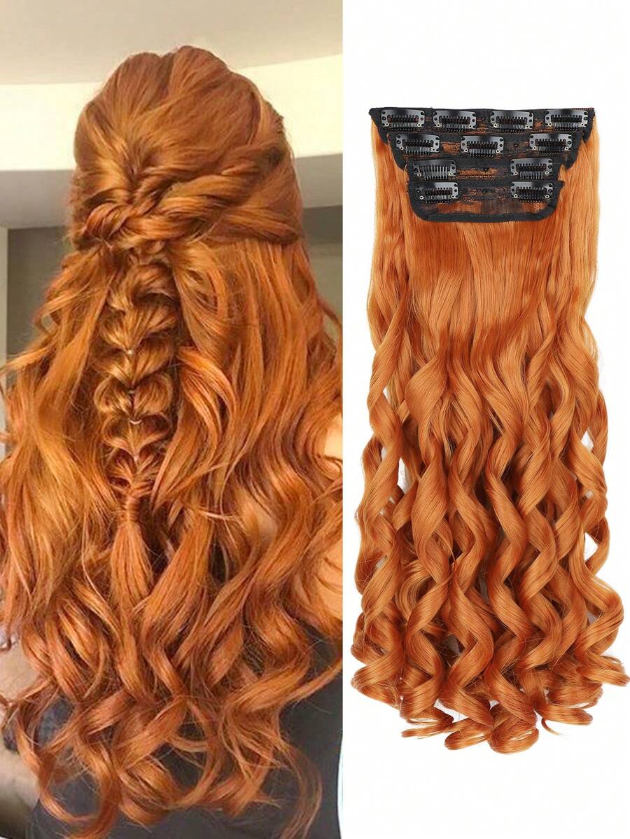 nimoki Clip In Hair Extensions Long Bouncy Curly Hair Extensions 20 Inch 4pcs Synthetic Hair Extensions For Women(Orange) - Dirty Orange - View 1