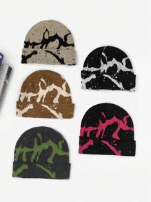 男女通用 Y2K 街头迷彩提花针织帽，春季保暖休闲贝雷帽秋季装 - A - 查看 10